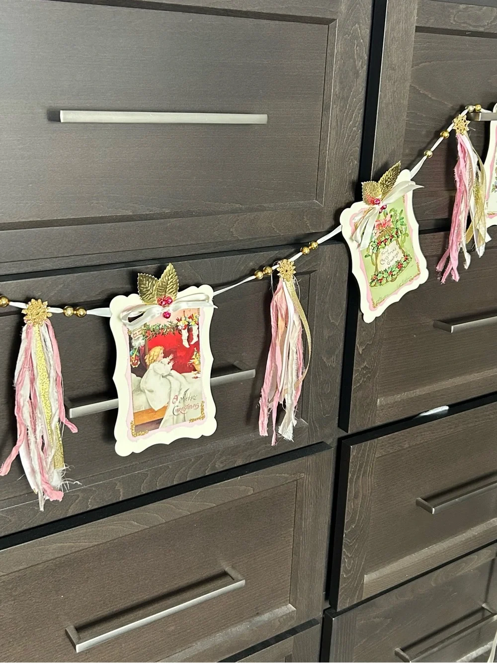 Christmas garland 1900s vintage repurposed holiday postcards